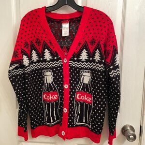 Coca Cola Cardigan Polar Bears Coke Black Red Christmas Sweater Size XS